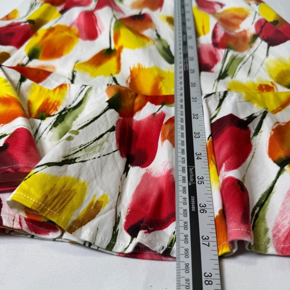 Madison Leigh Petite 10 Floral Tulip Print Ruffle Hem Summer Sundress Red Yellow - Picture 7 of 8